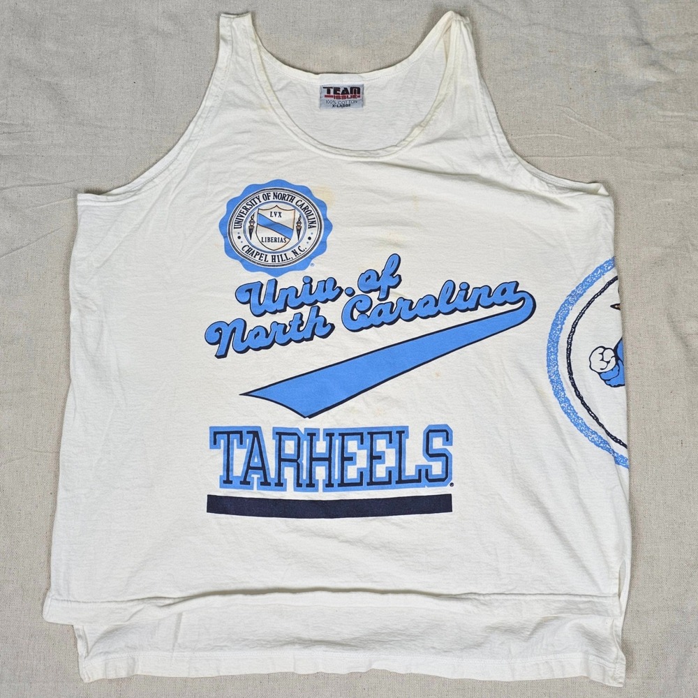 Team Issue UNC Tarheels Rameses Graphic Tank Top White SZ XL Vintage Patina USA